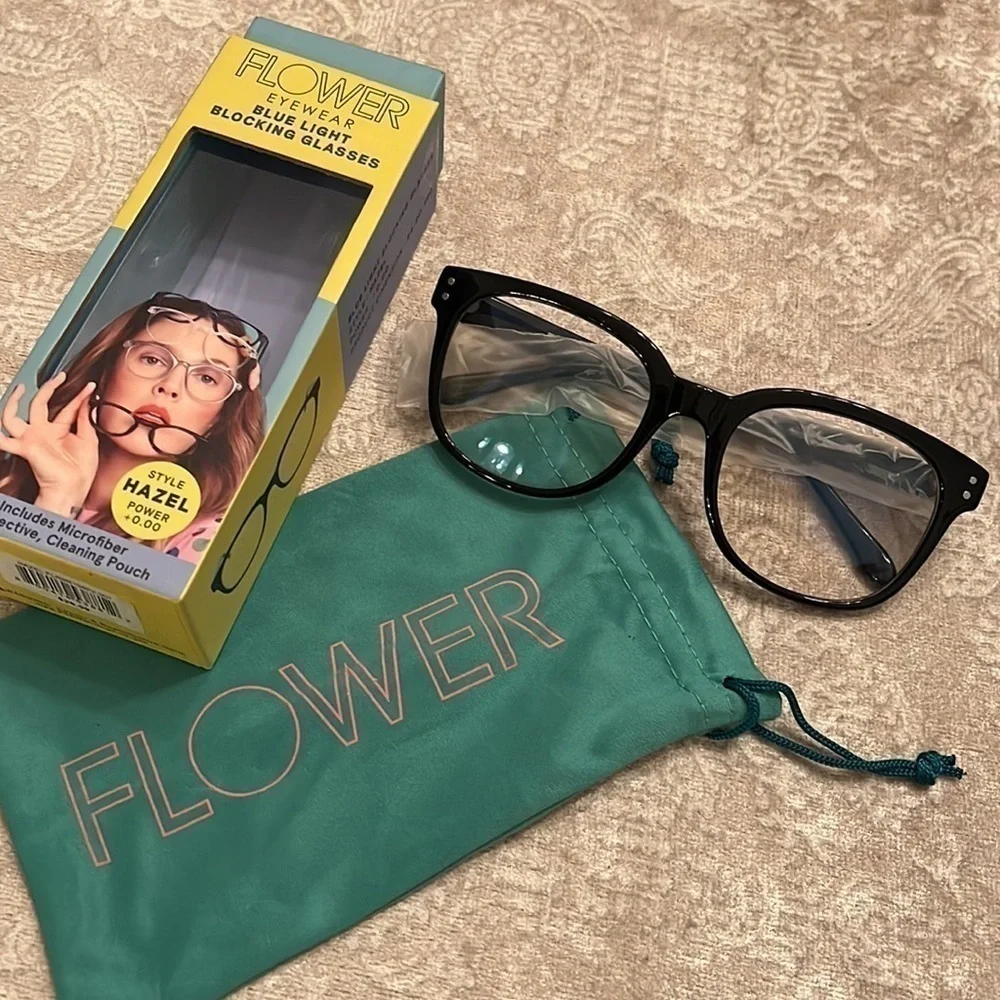 Brand New Flower Eyewear Blue Light Blocking Glasses Hazel Black Rimmed Computer